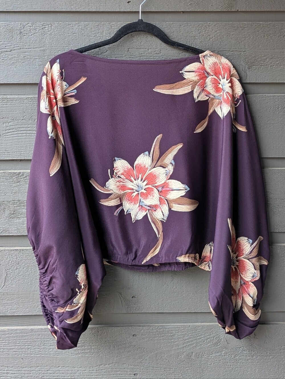 VTG 70s Jeffrey Jeffrey California Plum Purple Floral Wide Neck Blouse Medium